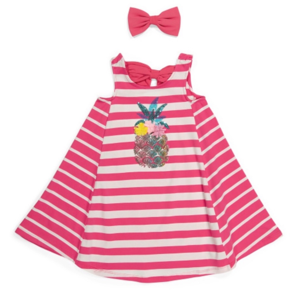 TOMMY BAHAMA Girl's Pink Stripe Sequin Pineapple Dress